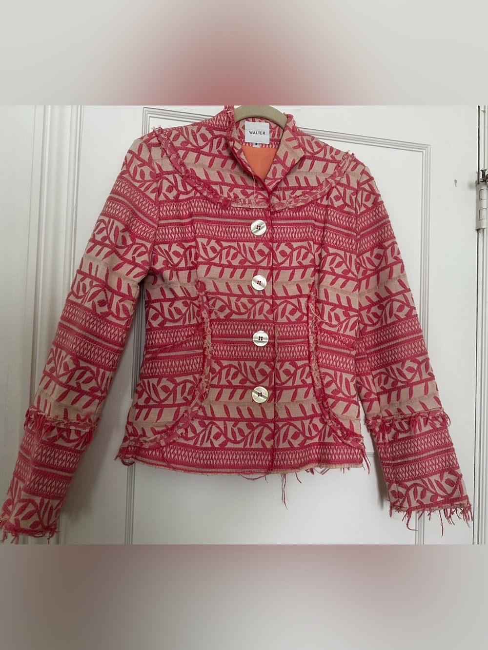 WALTER Baker Pink and Cream Patterned Fringe Blazer